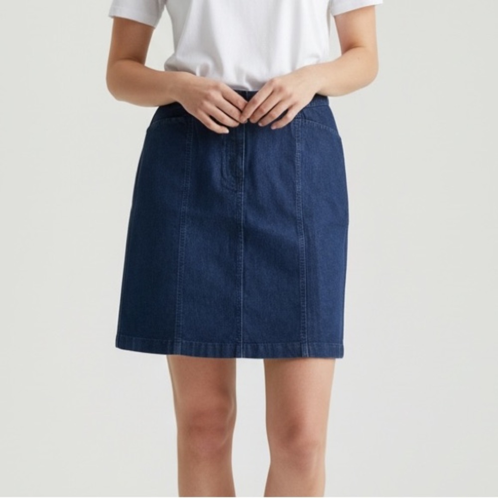LL Bean Dark Blue Denim Skirt Sz‎ 10 Classic Fit Stretch Pockets Casual Jean